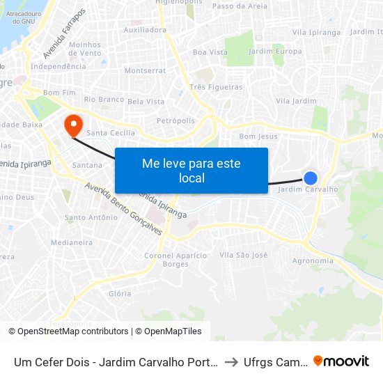 Um Cefer Dois - Jardim Carvalho Porto Alegre - Rs 91430-630 Brasil to Ufrgs Campus Saúde map