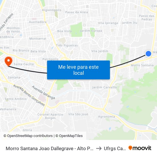 Morro Santana Joao Dallegrave - Alto Petrópolis Porto Alegre - Rs 91240-200 Brasil to Ufrgs Campus Saúde map