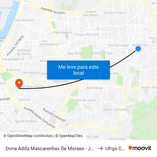 Dona Adda Mascarenhas De Moraes - Jardim Itu-Sabará Porto Alegre - Rs 91220-140 Brasil to Ufrgs Campus Saúde map
