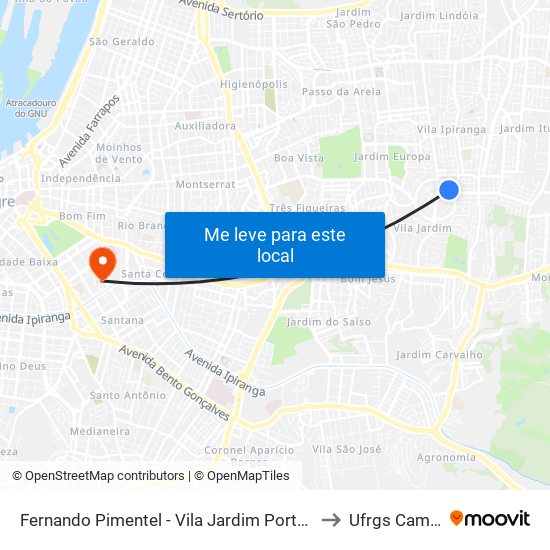 Fernando Pimentel - Vila Jardim Porto Alegre - Rs 91320-181 Brasil to Ufrgs Campus Saúde map
