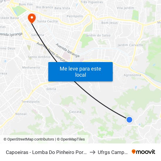 Capoeiras - Lomba Do Pinheiro Porto Alegre - Rs Brasil to Ufrgs Campus Saúde map