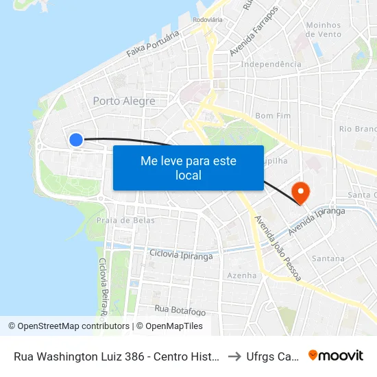 Rua Washington Luiz 386 - Centro Histórico Porto Alegre - Rs 90010-460 Brasil to Ufrgs Campus Saúde map