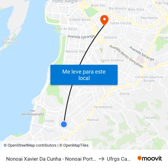 Nonoai Xavier Da Cunha - Nonoai Porto Alegre - Rs 90820-190 Brasil to Ufrgs Campus Saúde map