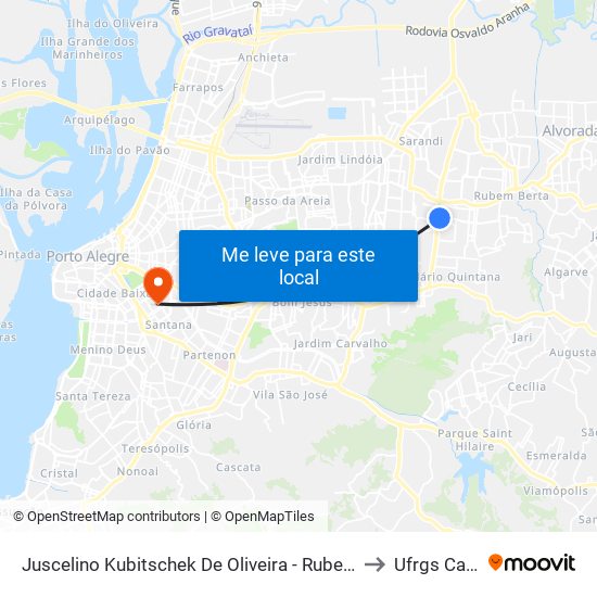 Juscelino Kubitschek De Oliveira - Rubem Berta Porto Alegre - Rs 91240-500 Brasil to Ufrgs Campus Saúde map