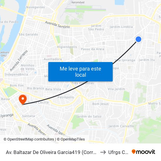 Av. Baltazar De Oliveira Garcia419 (Corredor Cb) - Sarandi Porto Alegre - Rs 91130-000 Brasil to Ufrgs Campus Saúde map