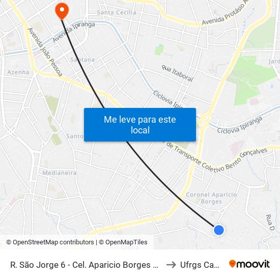 R. São Jorge 6 - Cel. Aparicio Borges Porto Alegre - Rs 91510-320 Brasil to Ufrgs Campus Saúde map