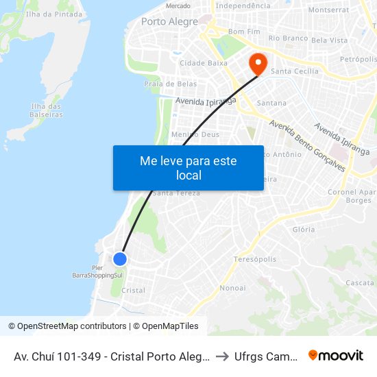 Av. Chuí 101-349 - Cristal Porto Alegre - Rs 90820-080 Brasil to Ufrgs Campus Saúde map