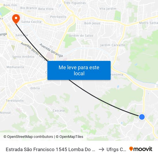 Estrada São Francisco 1545 Lomba Do Pinheiro Porto Alegre - Rio Grande Do Sul 91550 Brasil to Ufrgs Campus Saúde map