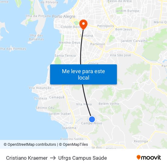 Cristiano Kraemer to Ufrgs Campus Saúde map
