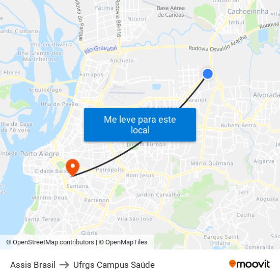 Assis Brasil to Ufrgs Campus Saúde map