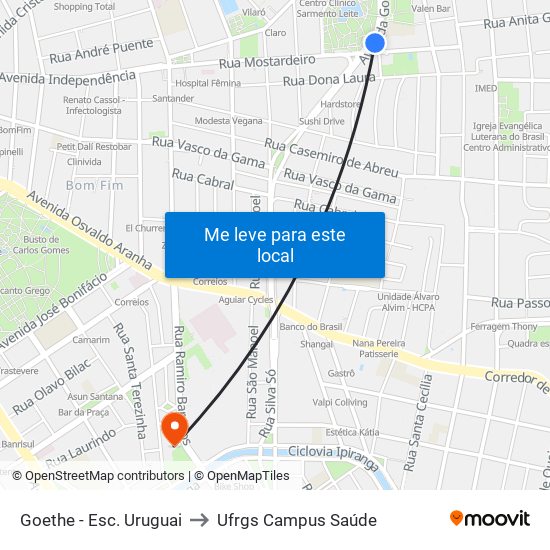 Goethe - Esc. Uruguai to Ufrgs Campus Saúde map