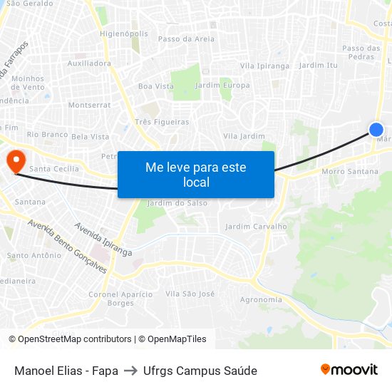 Manoel Elias - Fapa to Ufrgs Campus Saúde map