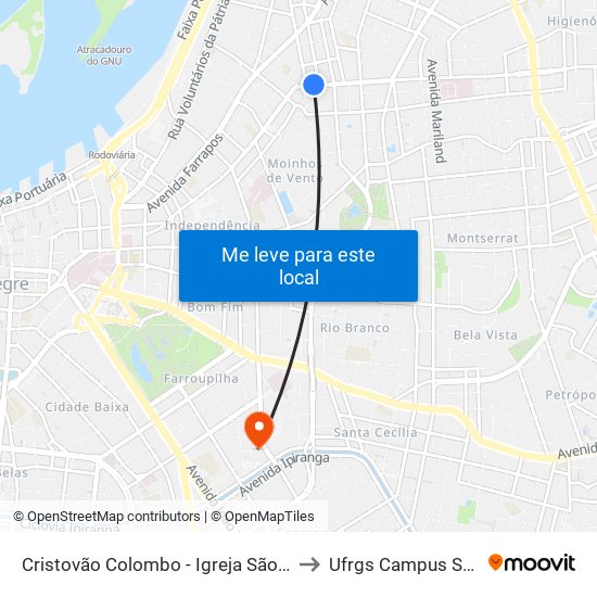 Cristovão Colombo - Igreja São Pedro to Ufrgs Campus Saúde map