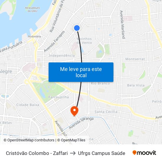 Cristóvão Colombo - Zaffari to Ufrgs Campus Saúde map