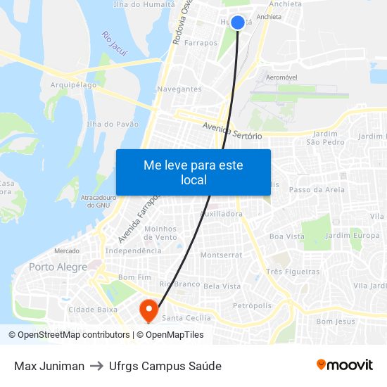 Max Juniman to Ufrgs Campus Saúde map