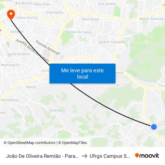 João De Oliveira Remião - Parada 05 to Ufrgs Campus Saúde map