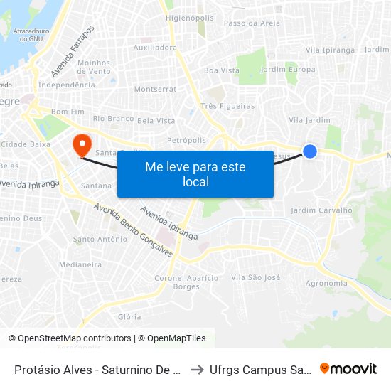 Protásio Alves - Saturnino De Brito to Ufrgs Campus Saúde map