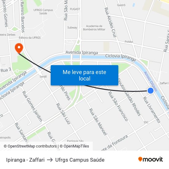 Ipiranga - Zaffari to Ufrgs Campus Saúde map