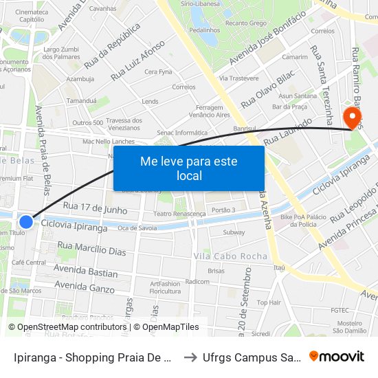 Ipiranga - Shopping Praia De Belas to Ufrgs Campus Saúde map