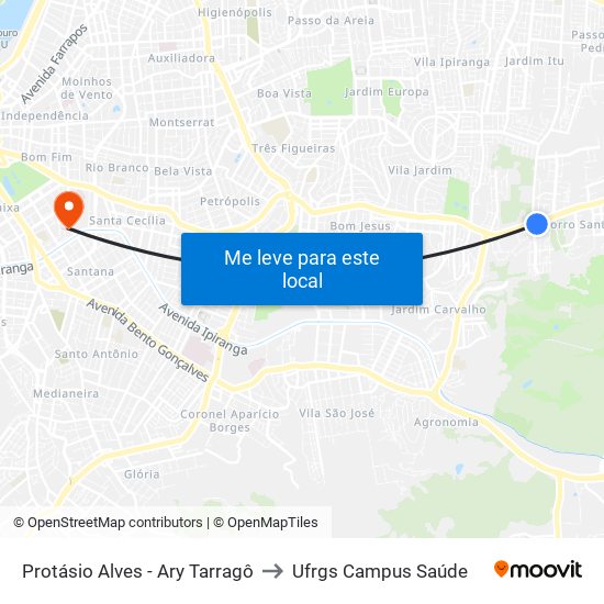 Protásio Alves - Ary Tarragô to Ufrgs Campus Saúde map