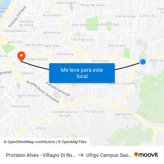 Protásio Alves - Villagio Di Roma to Ufrgs Campus Saúde map