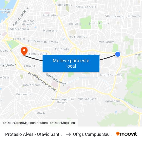 Protásio Alves - Otávio Santos to Ufrgs Campus Saúde map