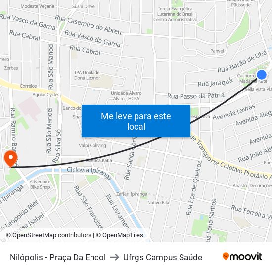 Nilópolis - Praça Da Encol to Ufrgs Campus Saúde map