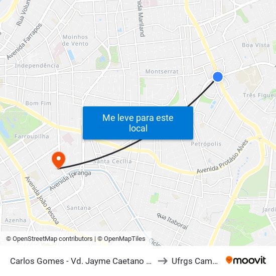 Carlos Gomes - Vd. Jayme Caetano Braun Ns (Piso Superior) to Ufrgs Campus Saúde map
