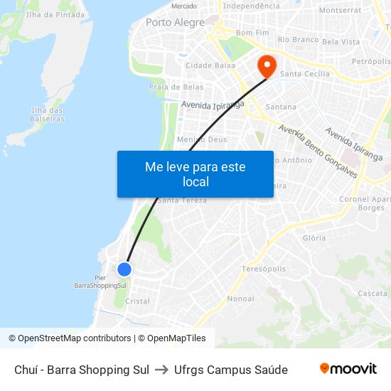 Chuí - Barra Shopping Sul to Ufrgs Campus Saúde map