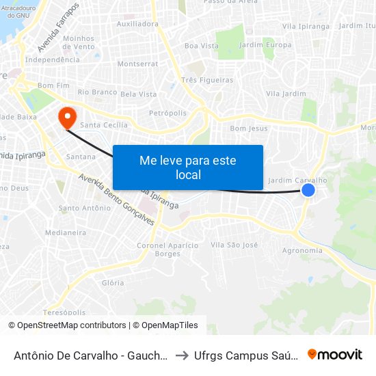 Antônio De Carvalho - Gauchão to Ufrgs Campus Saúde map