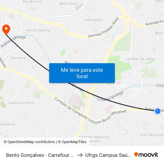 Bento Gonçalves - Carrefour Cb to Ufrgs Campus Saúde map