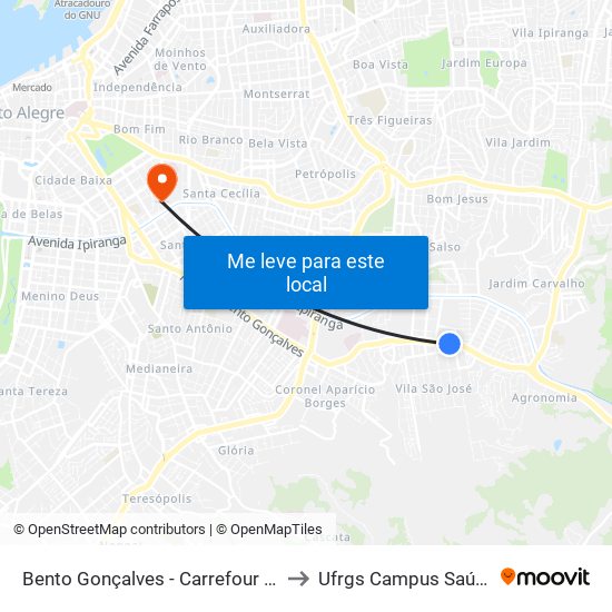 Bento Gonçalves - Carrefour Bc to Ufrgs Campus Saúde map