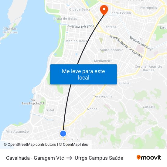 Cavalhada - Garagem Vtc to Ufrgs Campus Saúde map