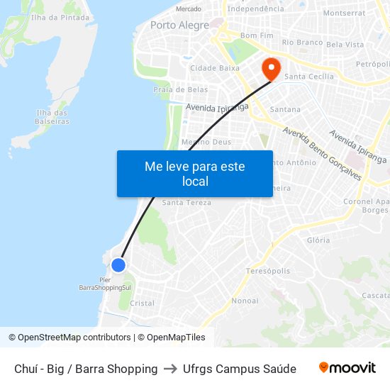 Chuí - Big / Barra Shopping to Ufrgs Campus Saúde map