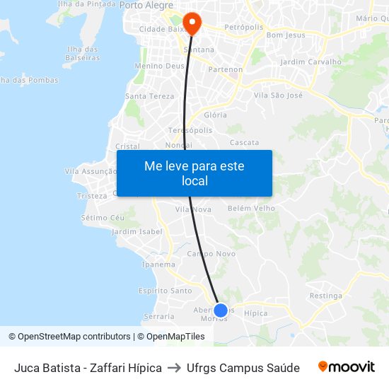 Juca Batista - Zaffari Hípica to Ufrgs Campus Saúde map