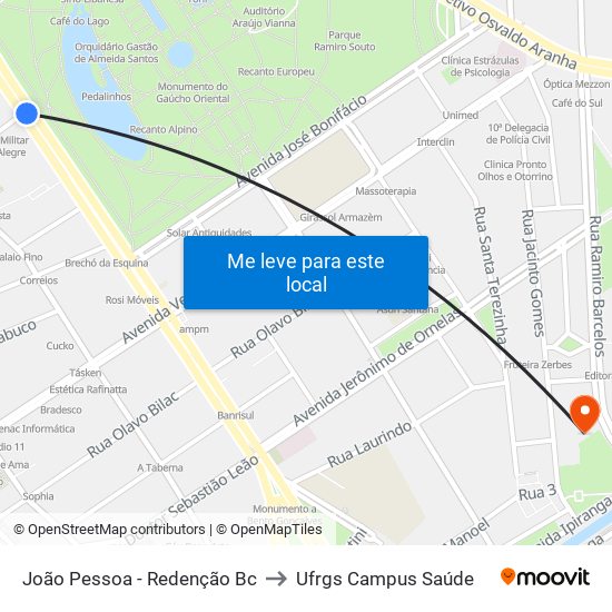 João Pessoa - Redenção Bc to Ufrgs Campus Saúde map