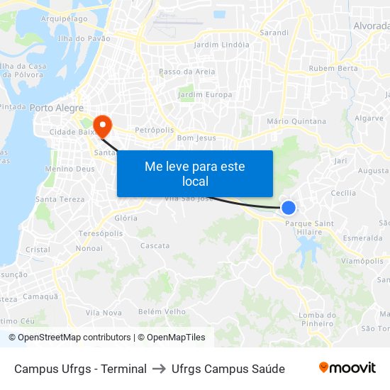 Campus Ufrgs - Terminal to Ufrgs Campus Saúde map