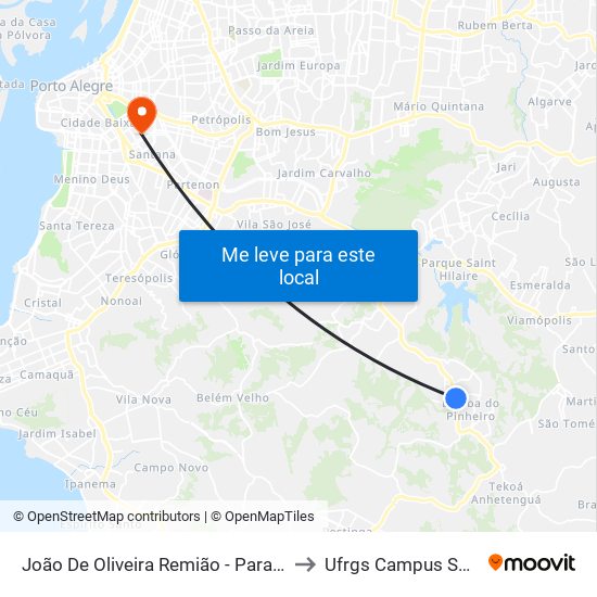 João De Oliveira Remião - Parada 13 to Ufrgs Campus Saúde map