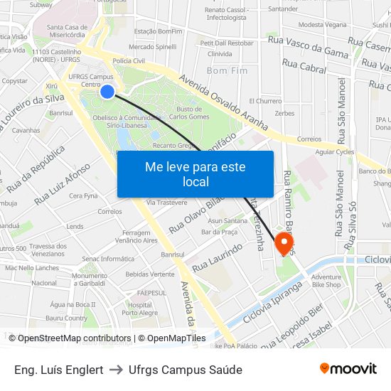 Eng. Luís Englert to Ufrgs Campus Saúde map