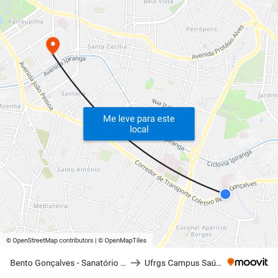 Bento Gonçalves - Sanatório Bc to Ufrgs Campus Saúde map