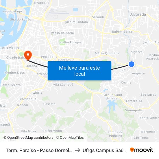 Term. Paraíso - Passo Dorneles to Ufrgs Campus Saúde map
