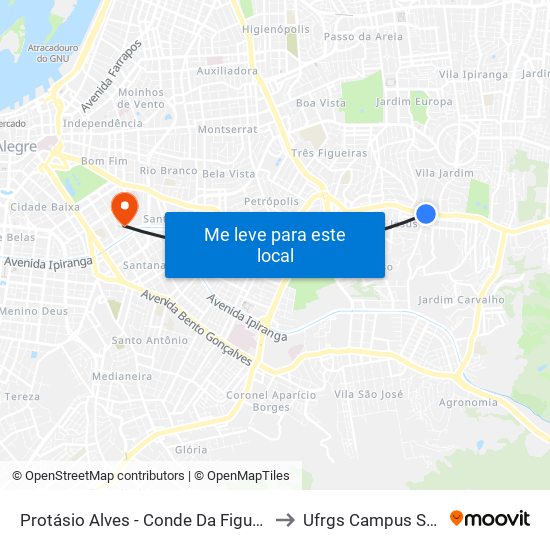 Protásio Alves - Conde Da Figueira Cb to Ufrgs Campus Saúde map