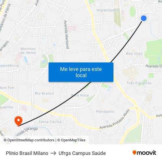 Plínio Brasil Milano to Ufrgs Campus Saúde map