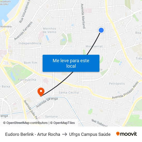 Eudoro Berlink - Artur Rocha to Ufrgs Campus Saúde map
