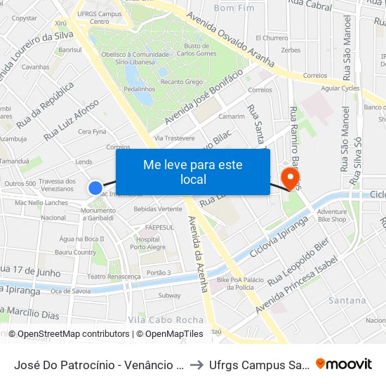José Do Patrocínio - Venâncio Aires to Ufrgs Campus Saúde map
