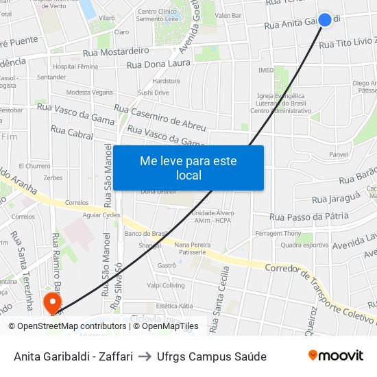 Anita Garibaldi - Zaffari to Ufrgs Campus Saúde map