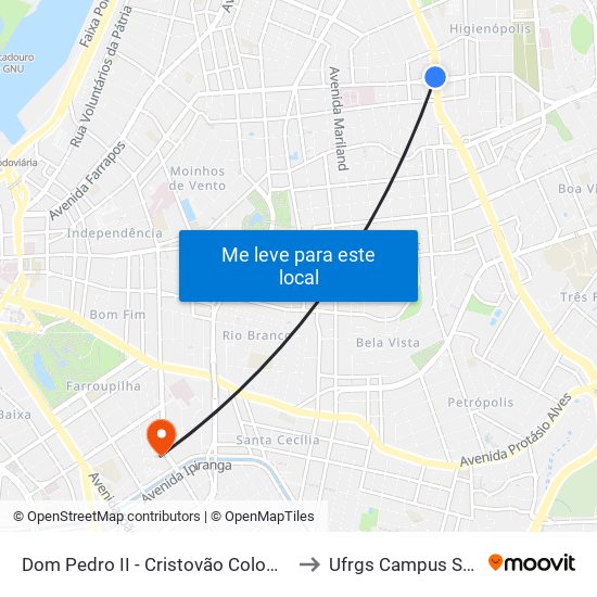 Dom Pedro II - Cristovão Colombo Ns to Ufrgs Campus Saúde map