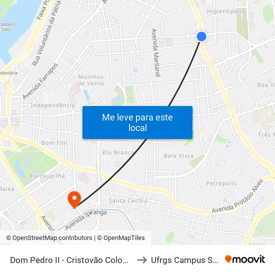 Dom Pedro II - Cristovão Colombo Sn to Ufrgs Campus Saúde map