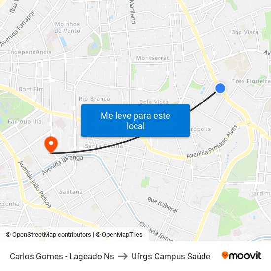 Carlos Gomes - Lageado Ns to Ufrgs Campus Saúde map