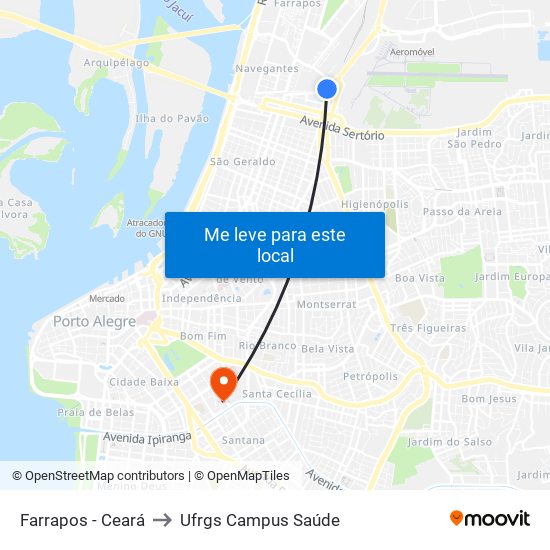 Farrapos - Ceará to Ufrgs Campus Saúde map